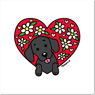 Black Labrador and Floral Heart Posters and Art